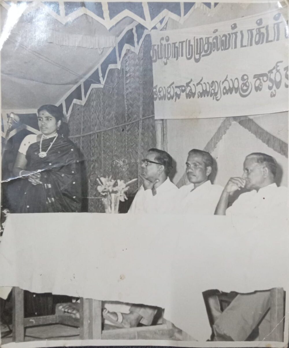 Mrs Jeejababy Jayaramiah speaking at a government function in Hosur